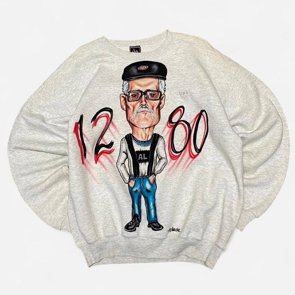 Vintage spray paint old man graphic crewneck sweat shirt